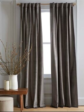 Quince European Luster Velvet Curtain Panel in Slate